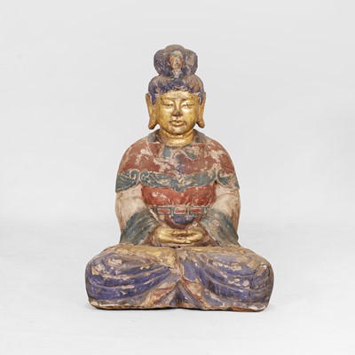 Lot 218 - A carved wood and painted Buddha