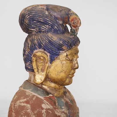 Lot 218 - A carved wood and painted Buddha