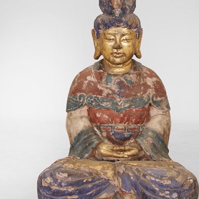 Lot 218 - A carved wood and painted Buddha