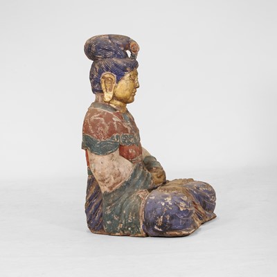 Lot 218 - A carved wood and painted Buddha
