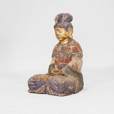 Lot 218 - A carved wood and painted Buddha