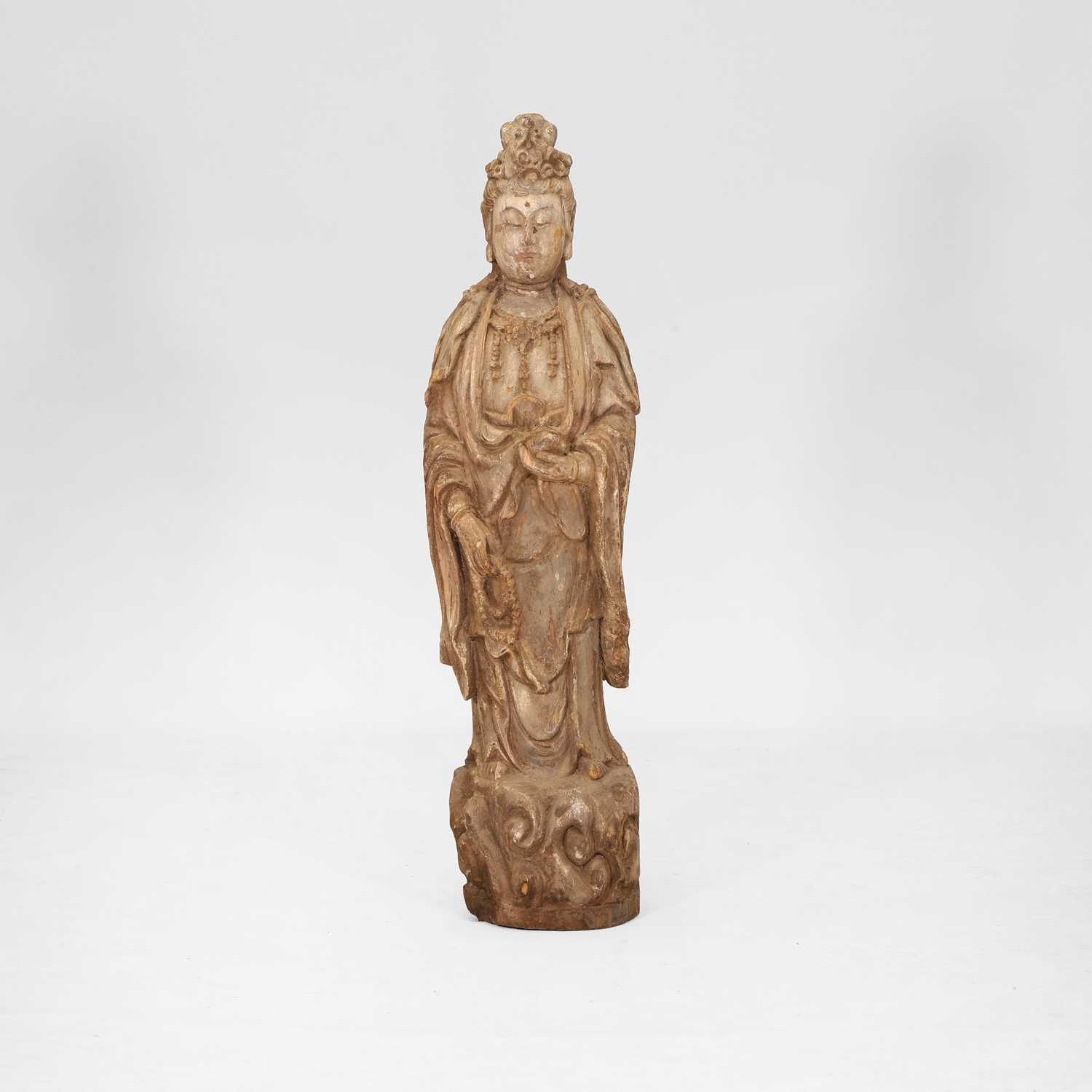 Lot 213 - A carved wooden figure of Guanyin