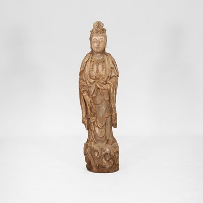 Lot 213 - A carved wooden figure of Guanyin