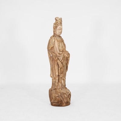 Lot 213 - A carved wooden figure of Guanyin