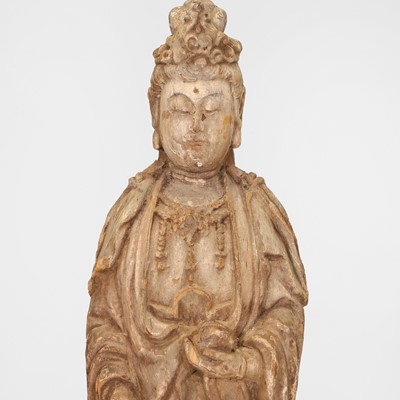 Lot 213 - A carved wooden figure of Guanyin
