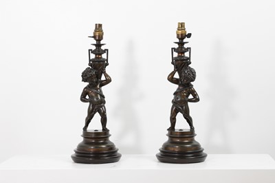 Lot 78 - A pair of neoclassical bronzed-metal table lamps