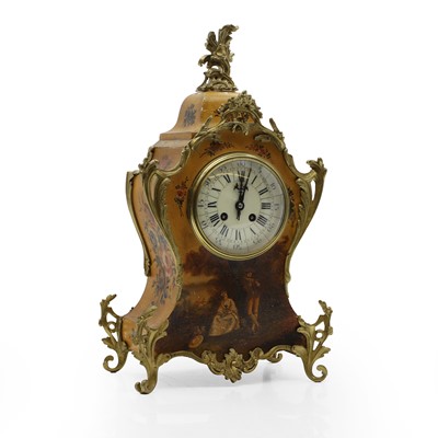 Lot 343 - A Vernis Martin-style painted and gilt-mounted mantle clock