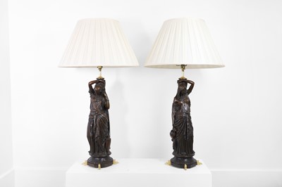 Lot 80 - A pair of bronzed-metal table lamps