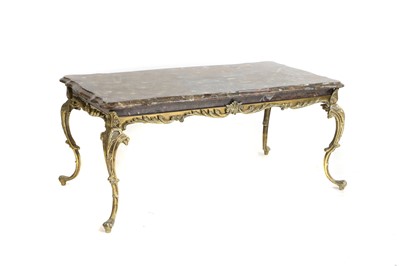 Lot 442 - A wrought iron and specimen marble top coffee table