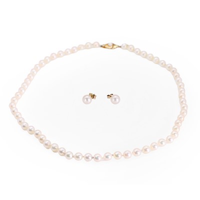 Lot 229 - A single row cultured pearl necklace and a pair of cultured pearl stud earrings
