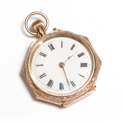 Lot 407 - A 14ct gold top wind open faced fob watch