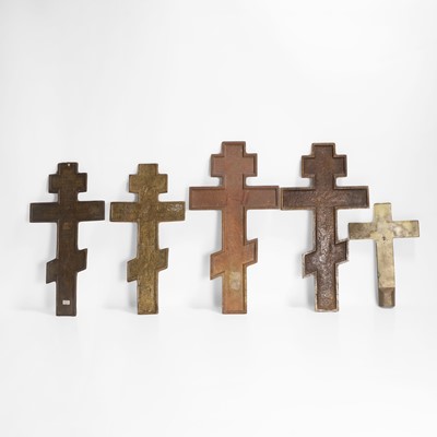 Lot 33 - A group of four brass crucifixes