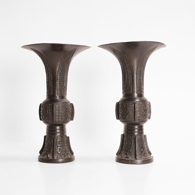 Lot 42 - A pair of Japanese bronze wall vases