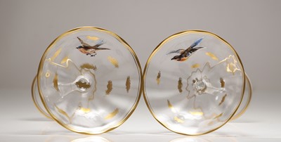Lot 332 - A pair of enamelled glass tazzas