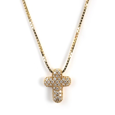 Lot 191 - An 18ct gold diamond cross pendant necklace, by Leo Pizzo