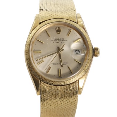 Lot 372 - An 18ct gold Rolex Oyster Perpetual Date automatic bracelet watch, c.1973
