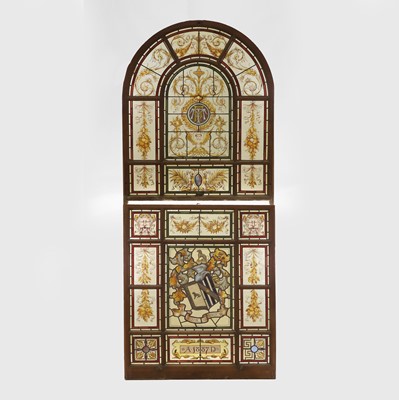 Lot 499 - A large Victorian arched stained-glass panel