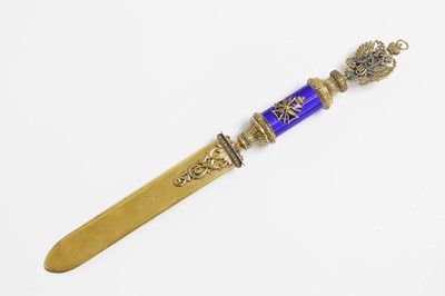 Lot 297 - A silver-gilt and enamel letter opener