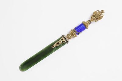 Lot 298 - A silver-gilt, hardstone and enamel letter opener