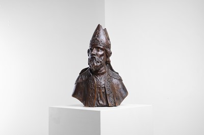 Lot 547 - A carved wooden bust of a bishop
