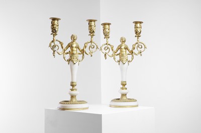 Lot 382 - A pair of Louis XVI-style gilt-bronze and marble candlesticks
