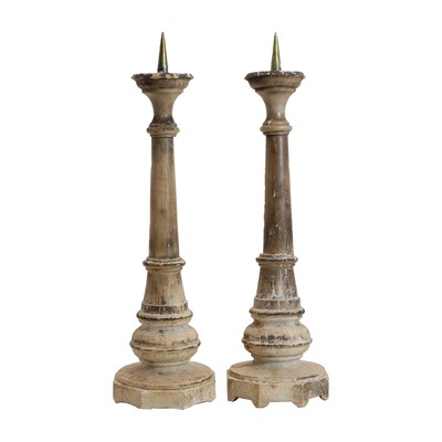 Lot 196 - A pair of carved alabaster pricket sticks
