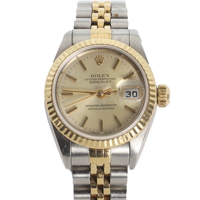 Lot 361 - A ladies' stainless steel and gold Rolex Datejust automatic bracelet watch