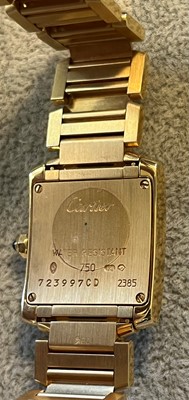 Lot 359 - A ladies' 18ct gold Cartier Tank Francaise quartz bracelet watch