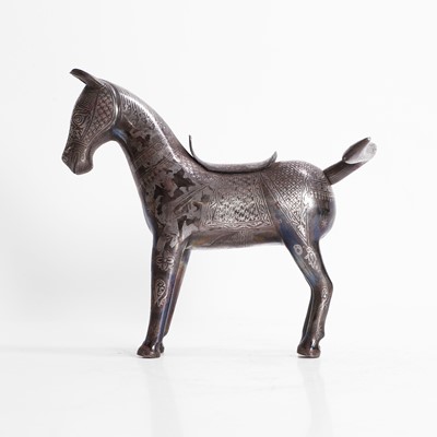 Lot 158 - An Indo-Persian silver-inlaid and steel model of a horse