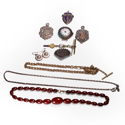 Lot 224 - A group of Bakelite, silver and costume jewellery