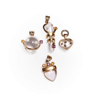Lot 265 - A group of 9ct gold rock crystal pendants