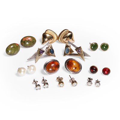 Lot 324 - A group of gold, silver and costume stud earrings