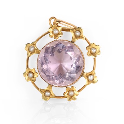 Lot 24 - A Victorian amethyst and split pearl pendant