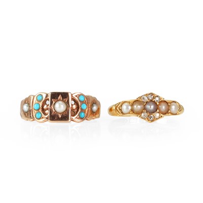 Lot 189 - A Victorian 18ct gold pearl and diamond ring and an Edwardian 9ct gold ring