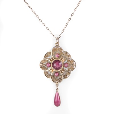 Lot 34 - A silver and enamel pendant necklace, by Marius Hammer, c.1900