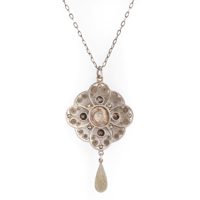 Lot 34 - A silver and enamel pendant necklace, by Marius Hammer, c.1900