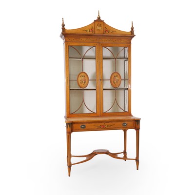 Lot 405A - An Edwardian Sheraton Revival satinwood and painted display cabinet