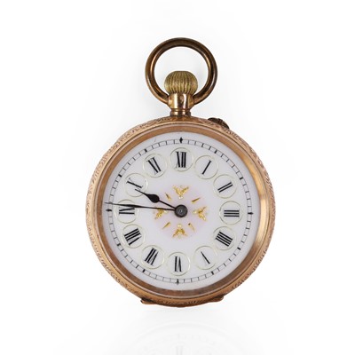 Lot 406 - A 14ct gold top wind open faced fob watch