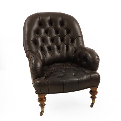 Lot 369 - A Victorian leather button-back armchair