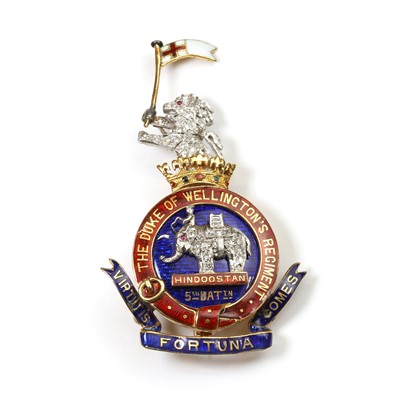 Lot 95 - An enamel and diamond set Duke of Wellington Regiment brooch