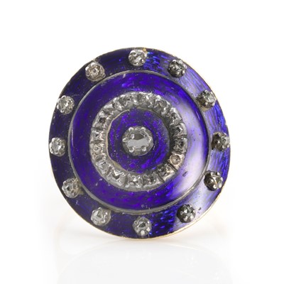 Lot 7 - A Georgian diamond and blue enamel cluster ring