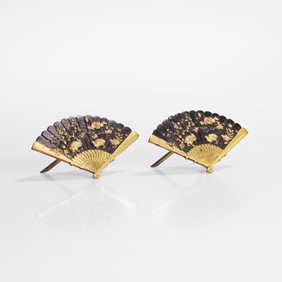 Lot 110 - A pair of Japanese shakudo mixed-metal table cardholders