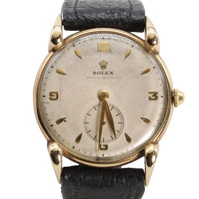 Lot 366 - A 9ct gold Rolex mechanical strap watch