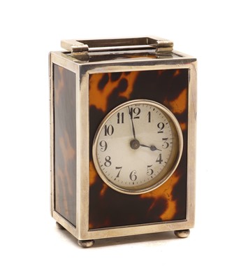 Lot 340 - A silver and tortoiseshell carriage timepiece