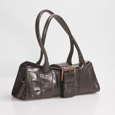 Lot 478 - A Mulberry black leather crocodile embossed Ursula bag