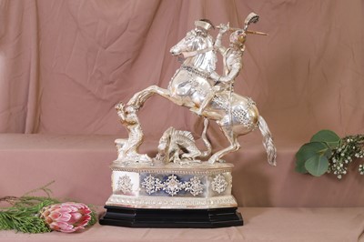 Lot 317 - A silver-plated figural trophy of St George and the Dragon