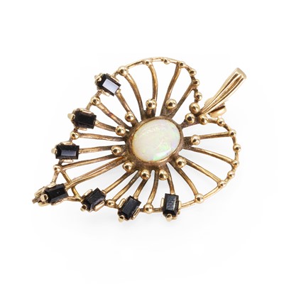 Lot 117 - A 9ct gold opal and sapphire pendant