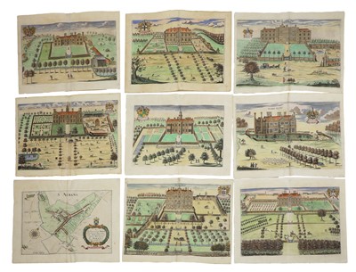 Lot 24 - Eight hand coloured engraved plates of stately homes in Hertfordshire