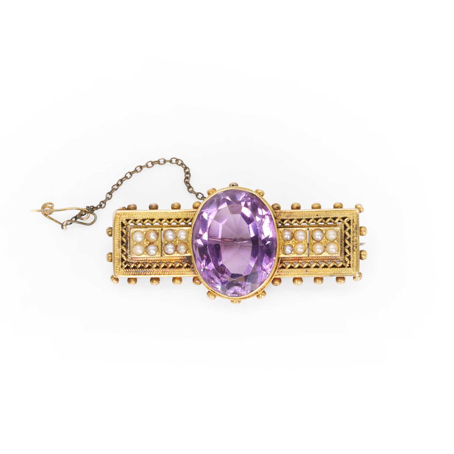 Lot 22 - A Victorian amethyst and split pearl brooch