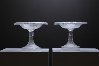 Lot 406 - A near pair of etched glass tazzas